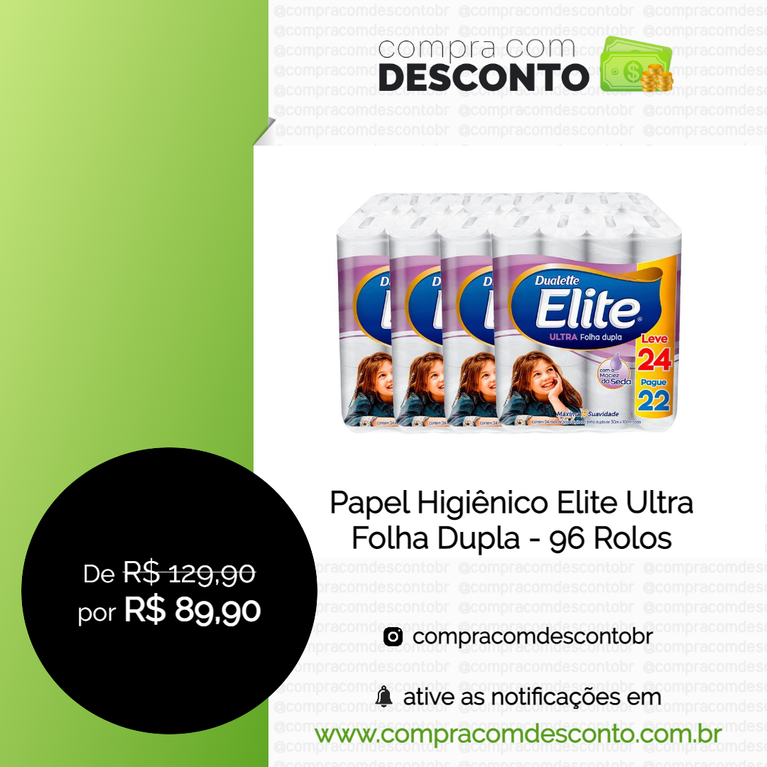Papel Higiênico Elite Ultra Folha Dupla - 96 Rolos na loja Casas Bahia- Compra Com Desconto