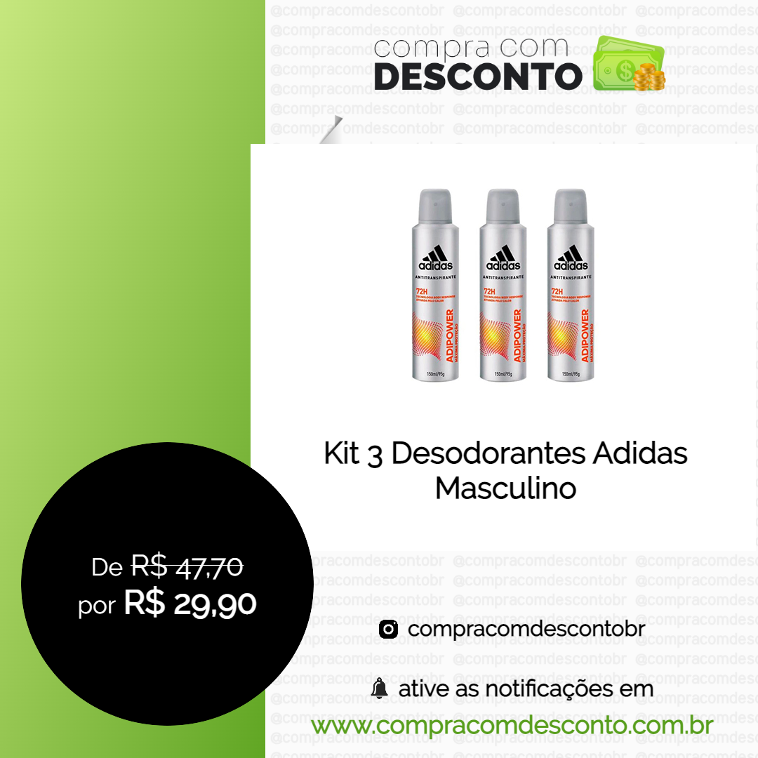 Kit 3 Desodorantes Adidas Masculino na loja Magalu- Compra Com Desconto